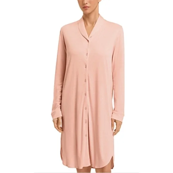 Hanro Women Natural Comfort Long Sleeve Sleep Shirt Blush Size M - Picture 2 of 2